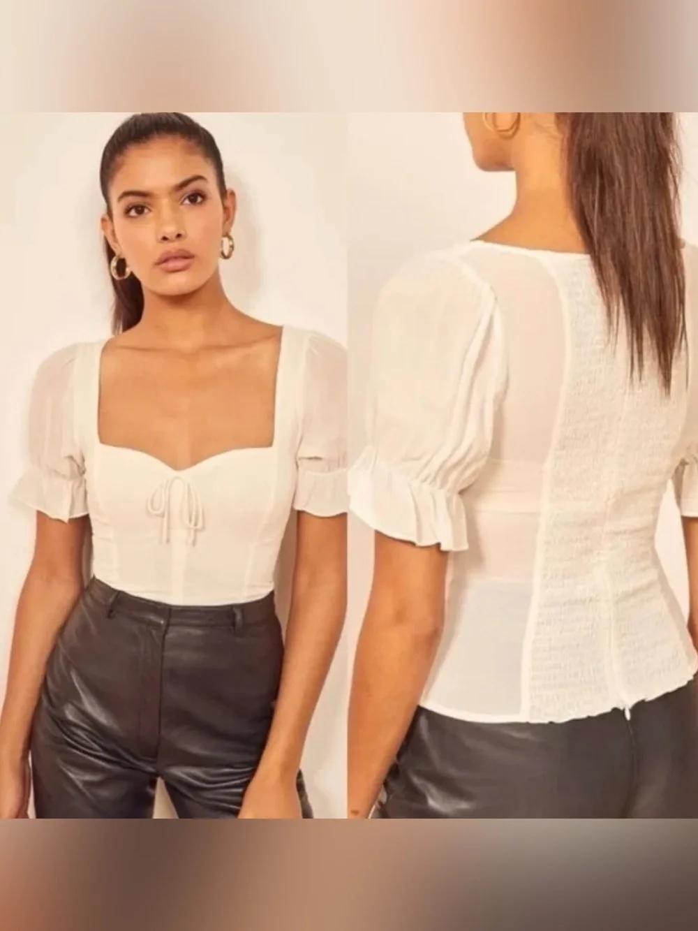 Reformation Delevan Puff Sleeve White Top
